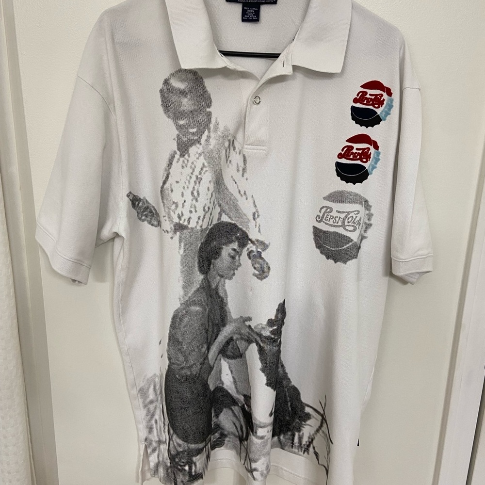 Vintage Rare and Unique Pepsi White Polo Shirt with Red & Black Logos